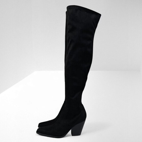 Marc Fisher Cathi Over The Knee Heeled Boot Pointed Toe Black Size 8 - Picture 1 of 16
